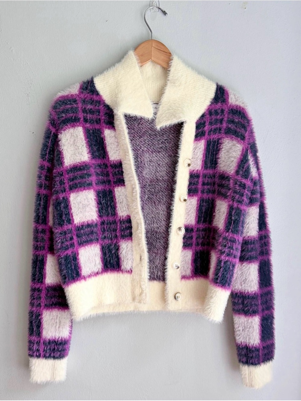 Anthropology-Greylin purple check cardigan